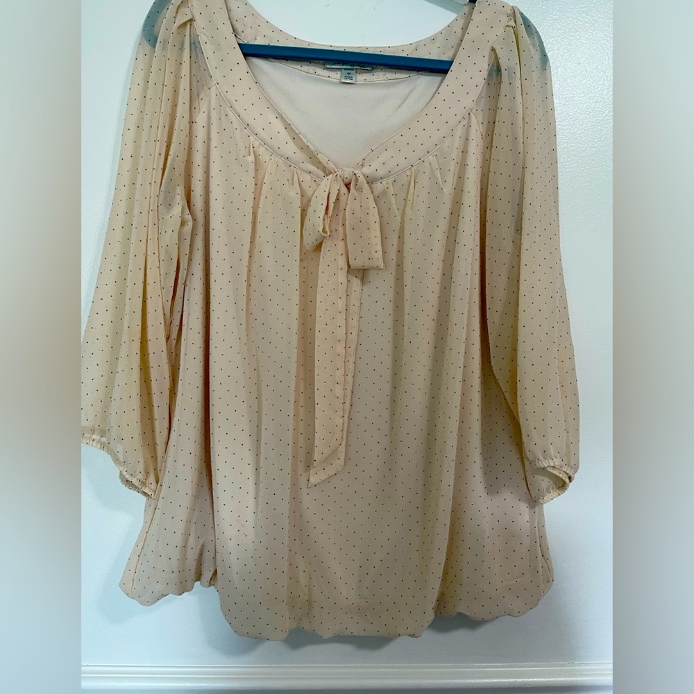 Peach polka dot bow blouse